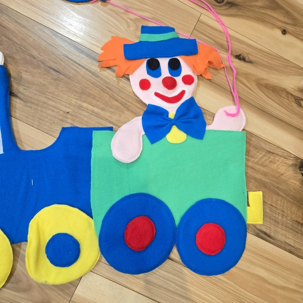 Vintage A World of‎ Fun on the Wall Nursery Wall Hanging Clown on a Train by WWI